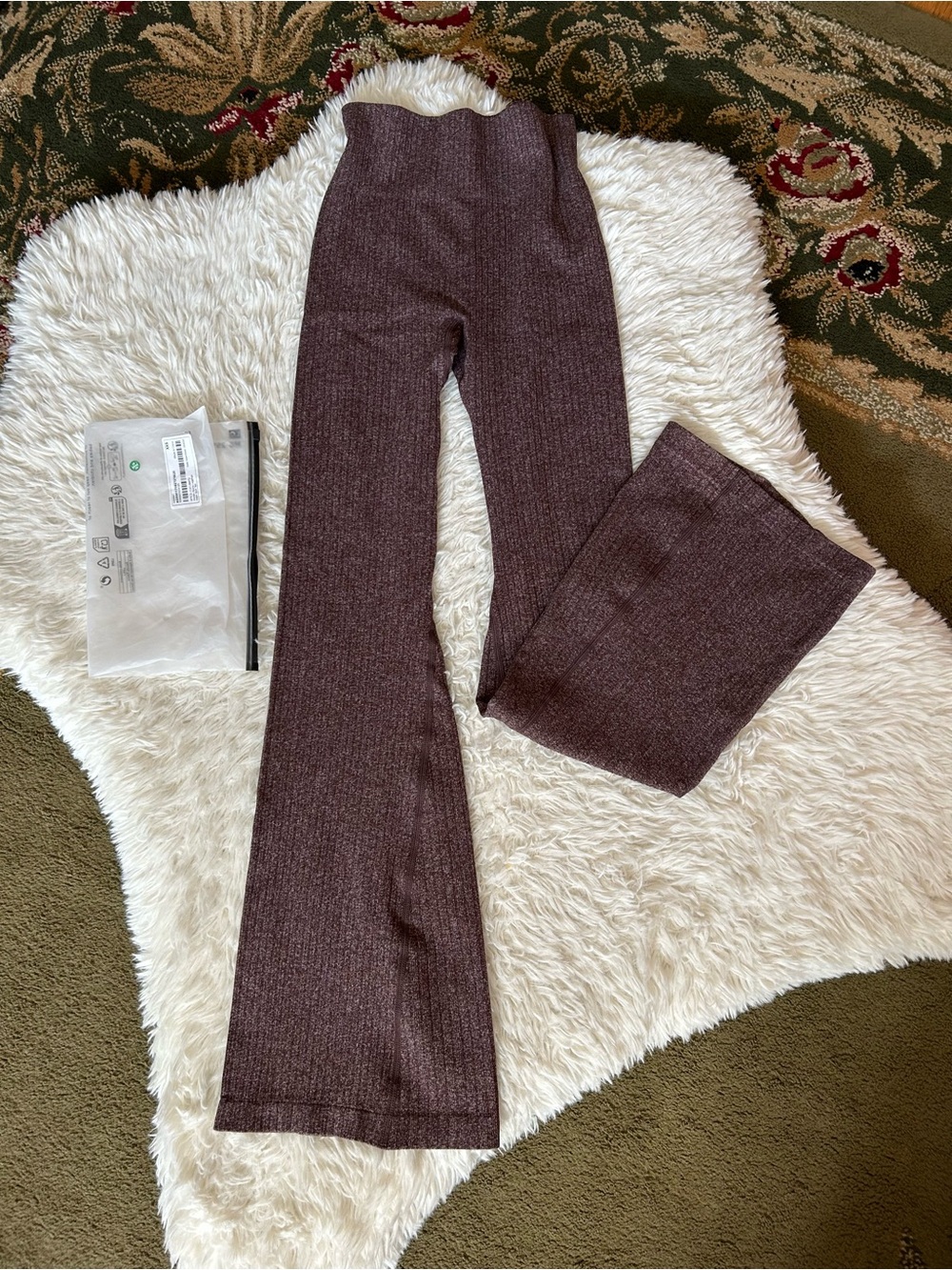 Ribbed Flare Knit Pants in Burgundy Plum